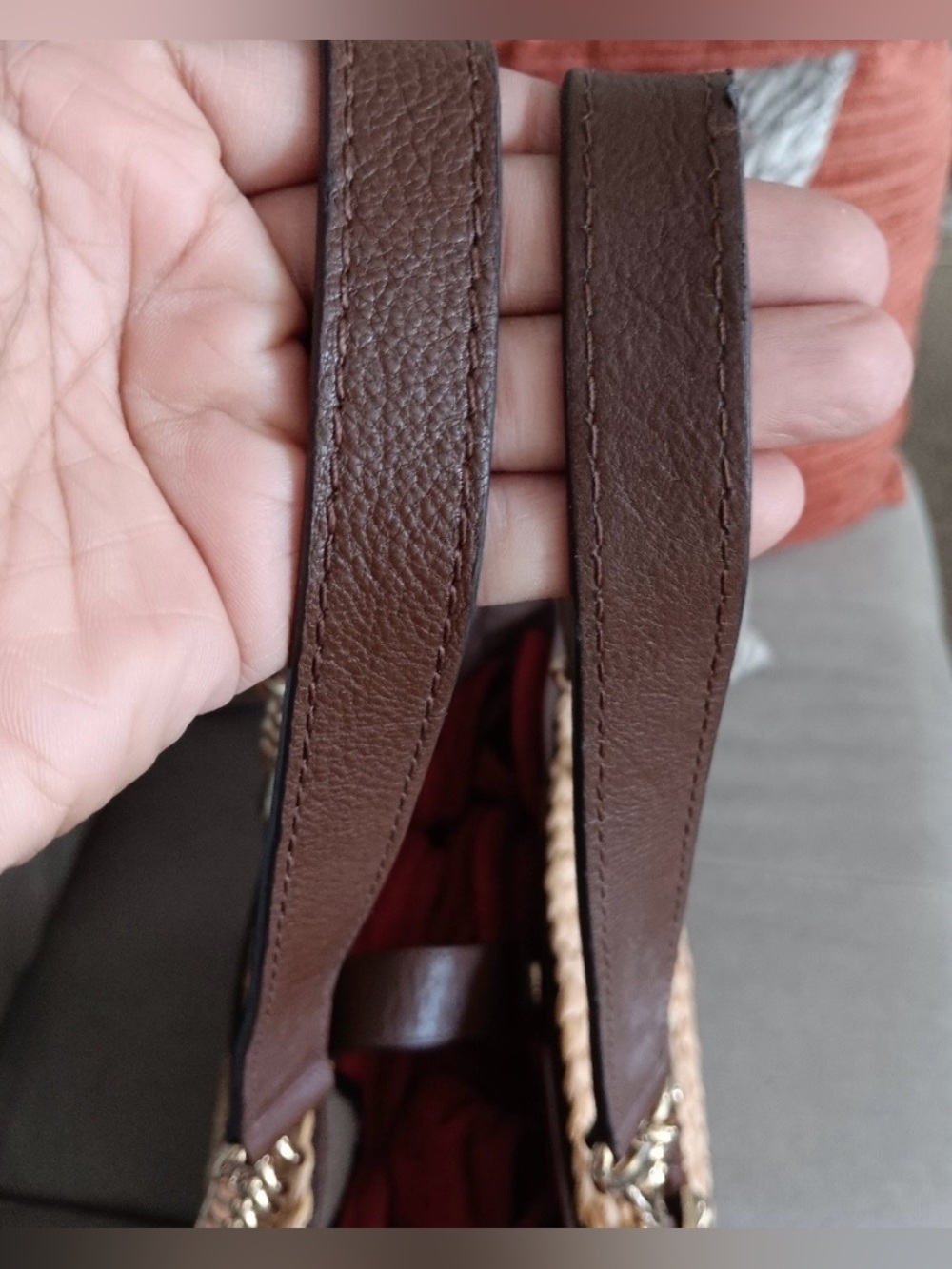 Michael Kors Natural Straw Tote with Dark Brown Leather Trim and Gold Hardware - Picture 4 of 11